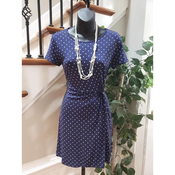 Old Navy Women Blue Polka Dots Round Neck Short Sleeve Knee Length Dress Sz XS P - Picture 8 of 9